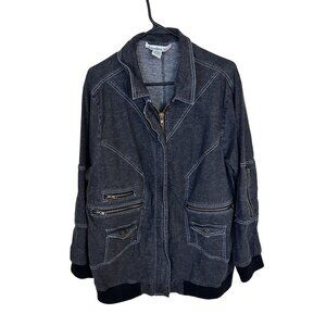 Womens Dark Wash Denim Jacket Zipper 20W Denim 24/7 Work Jacket Lightweight